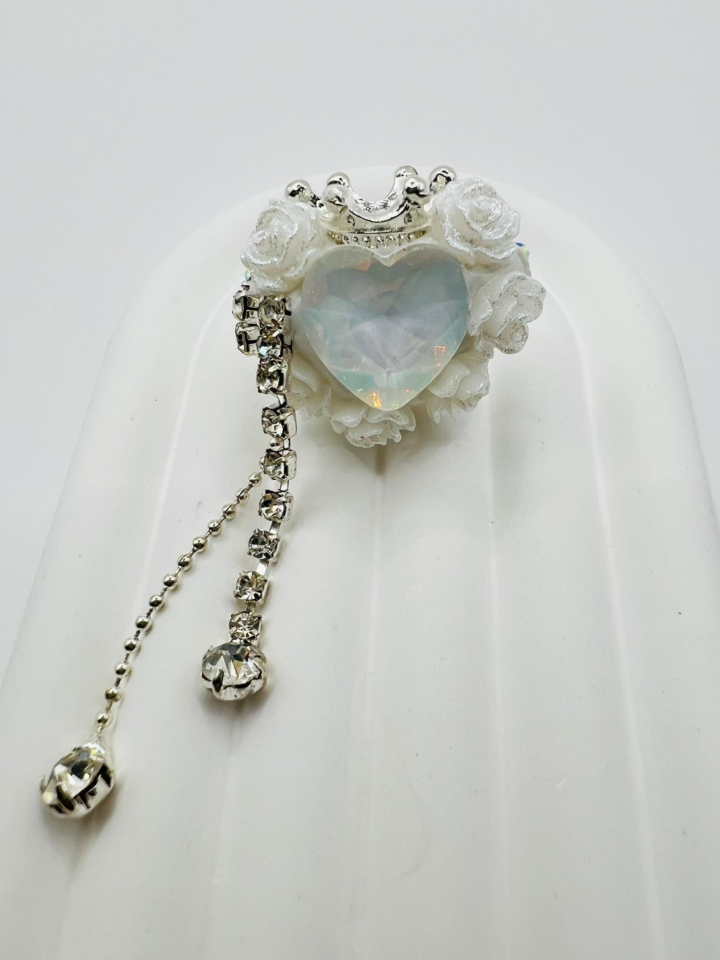 Fancy Clay Base Bead with Big Heart Rhinestone, Rose Flower, Metal Crown and Metal Dangle