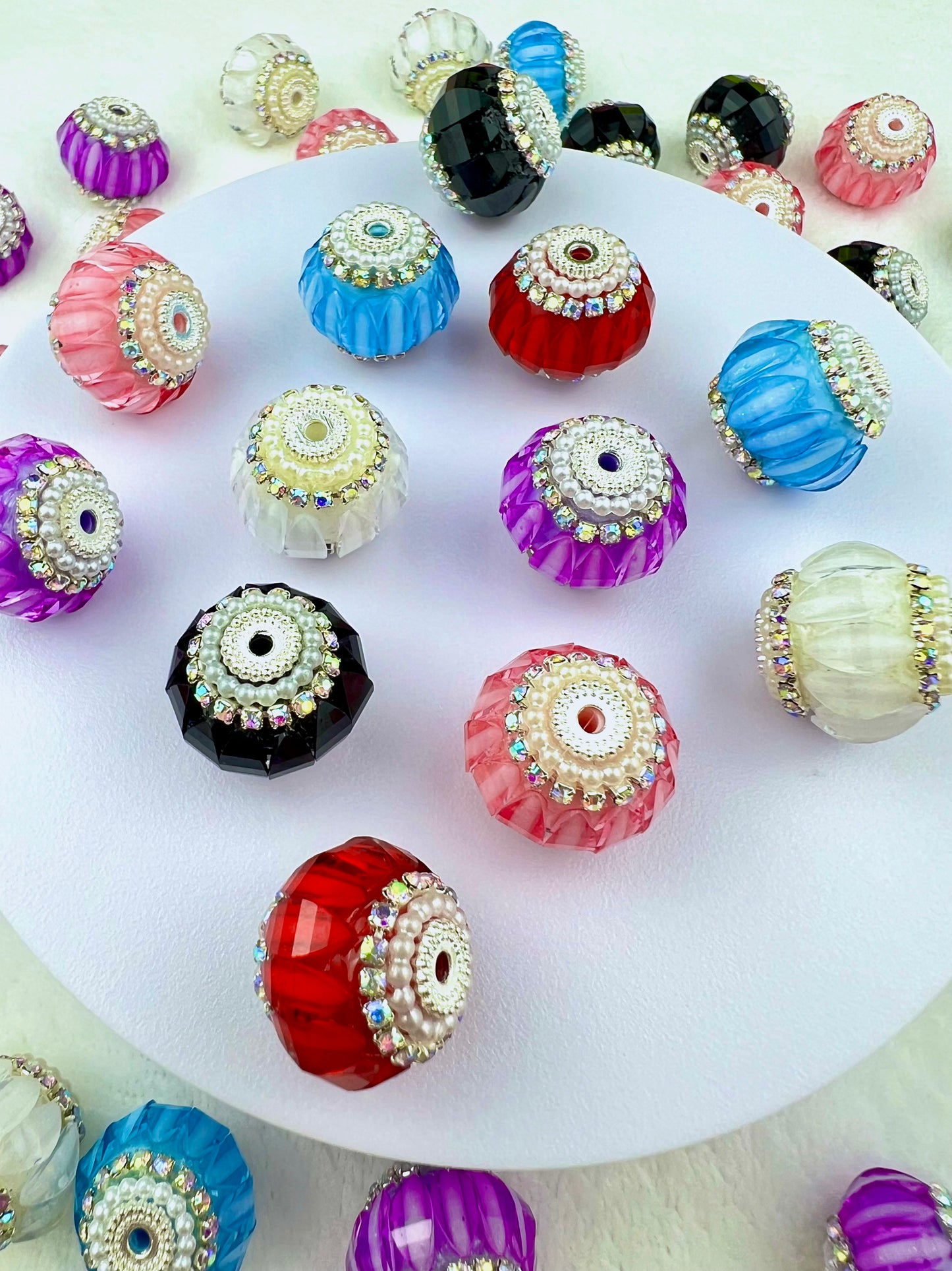 Fancy Pumpkin Round Beads with Pearl and Rhinestone Chain - 20mm