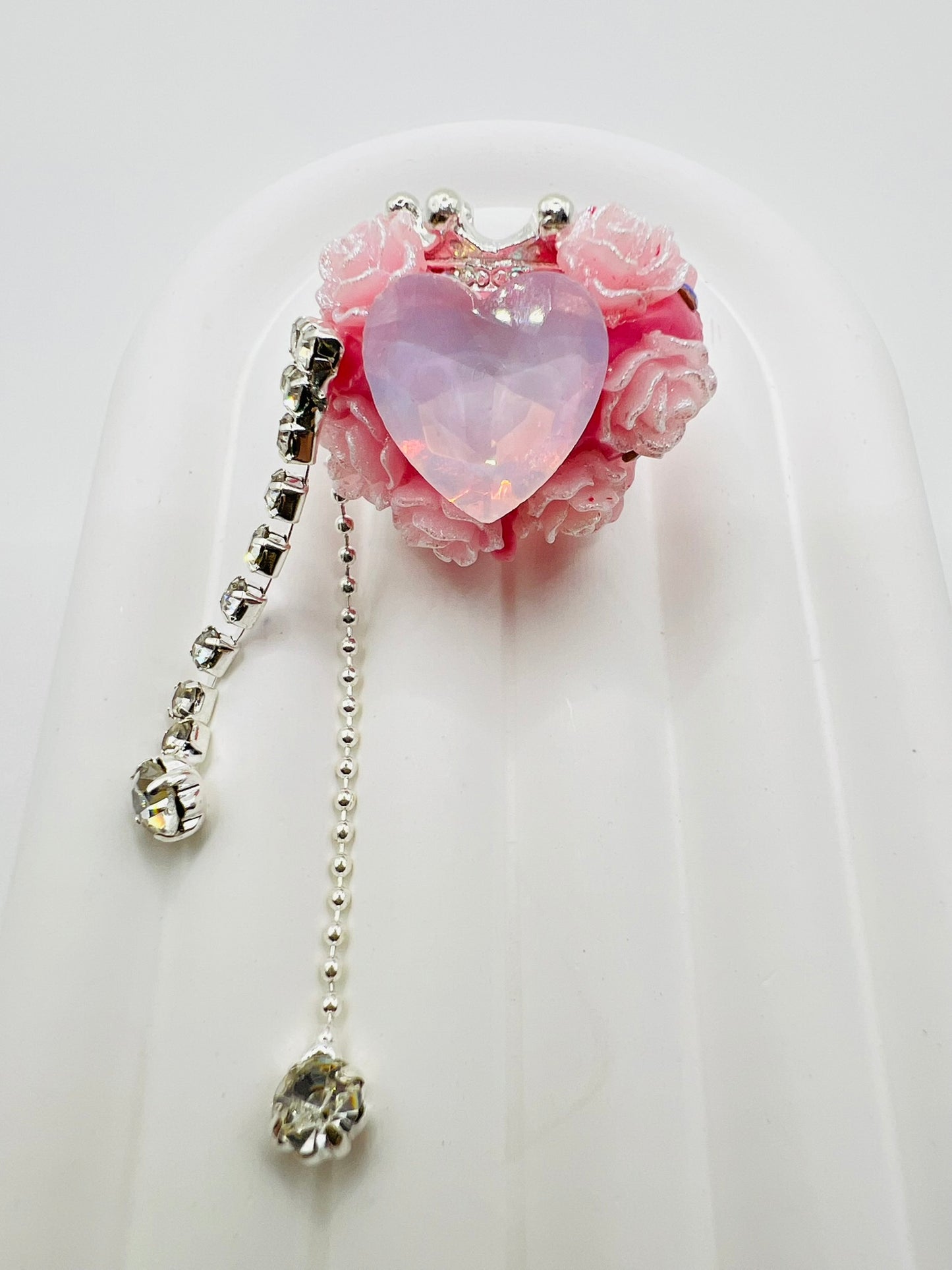 Fancy Clay Base Bead with Big Heart Rhinestone, Rose Flower, Metal Crown and Metal Dangle