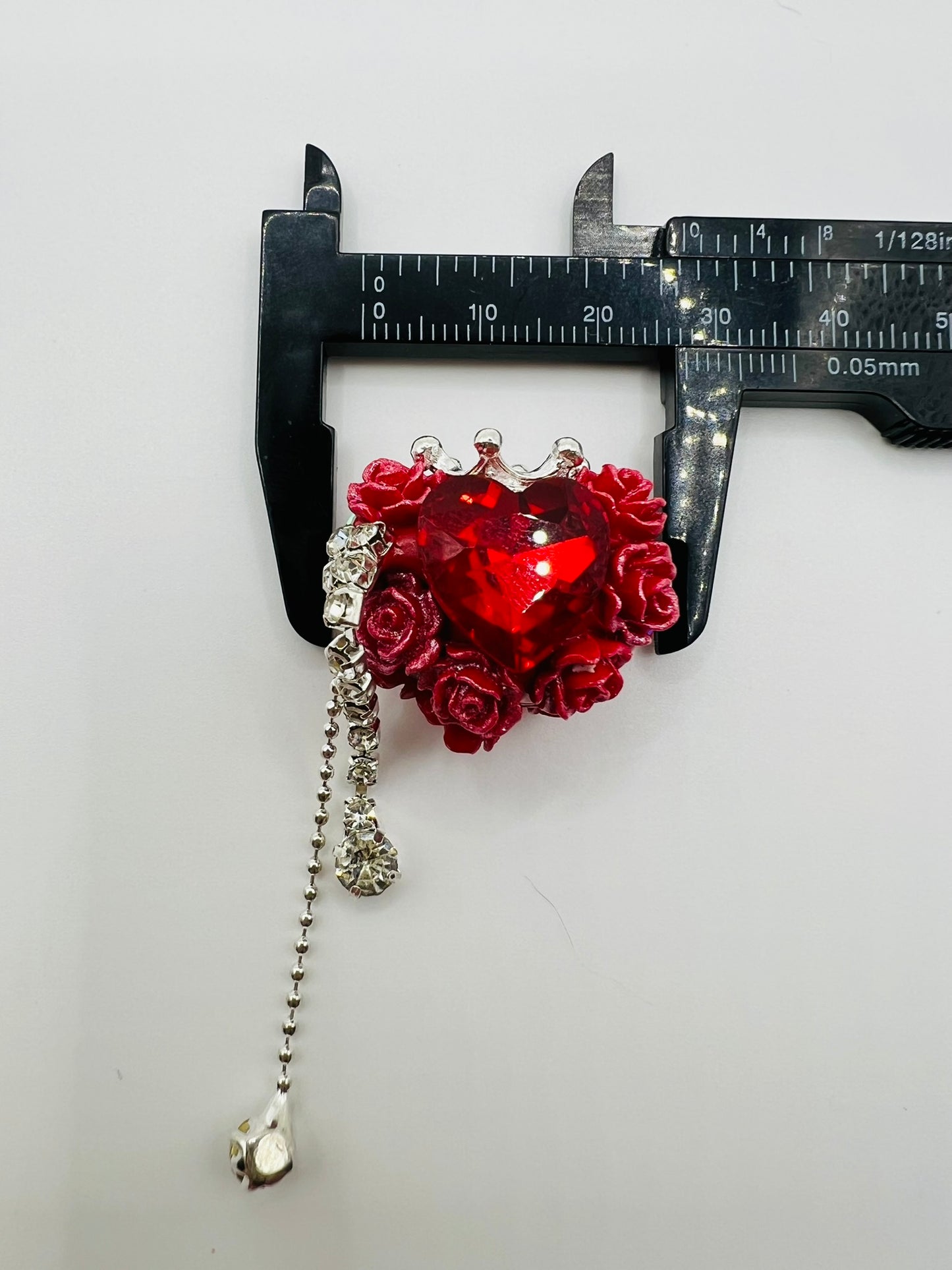 Fancy Clay Base Bead with Big Heart Rhinestone, Rose Flower, Metal Crown and Metal Dangle