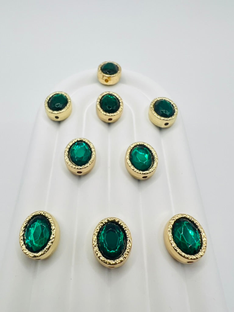 Oval Shape Shiny Gold Metal Bead with Rhinestone