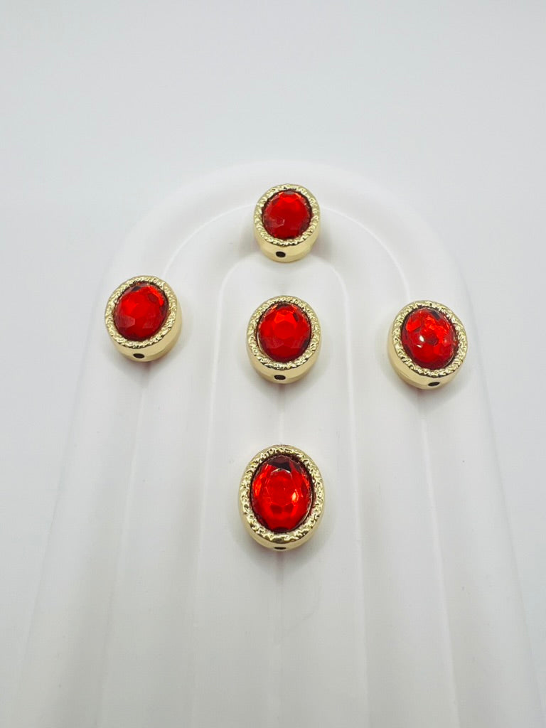 Oval Shape Shiny Gold Metal Bead with Rhinestone