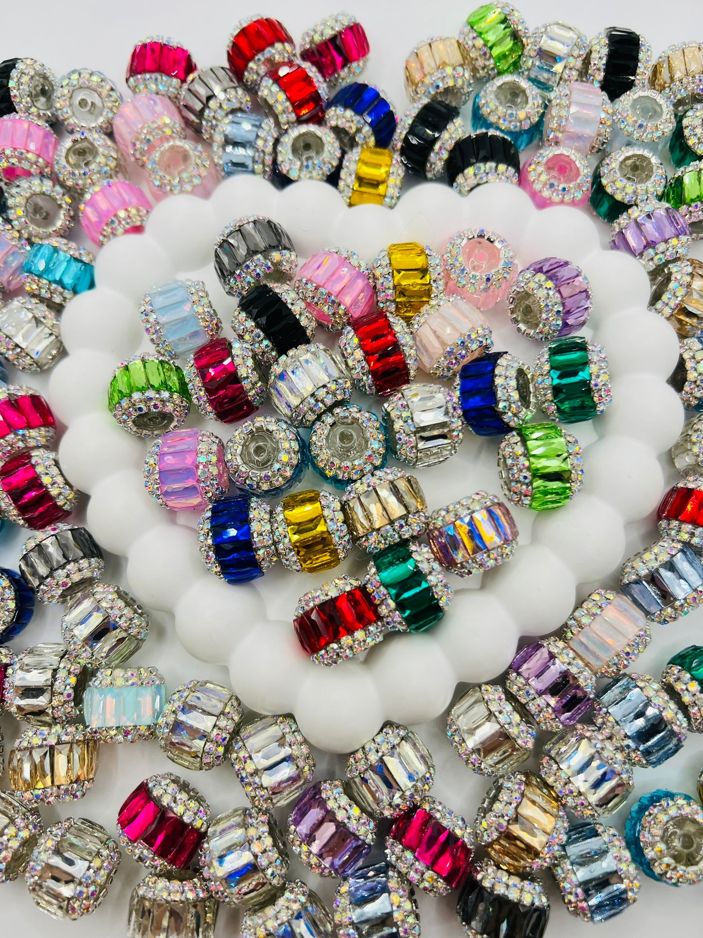 Round Fancy Beads Made with Rectangle Glass and Chain Rhinestones -Choose Color