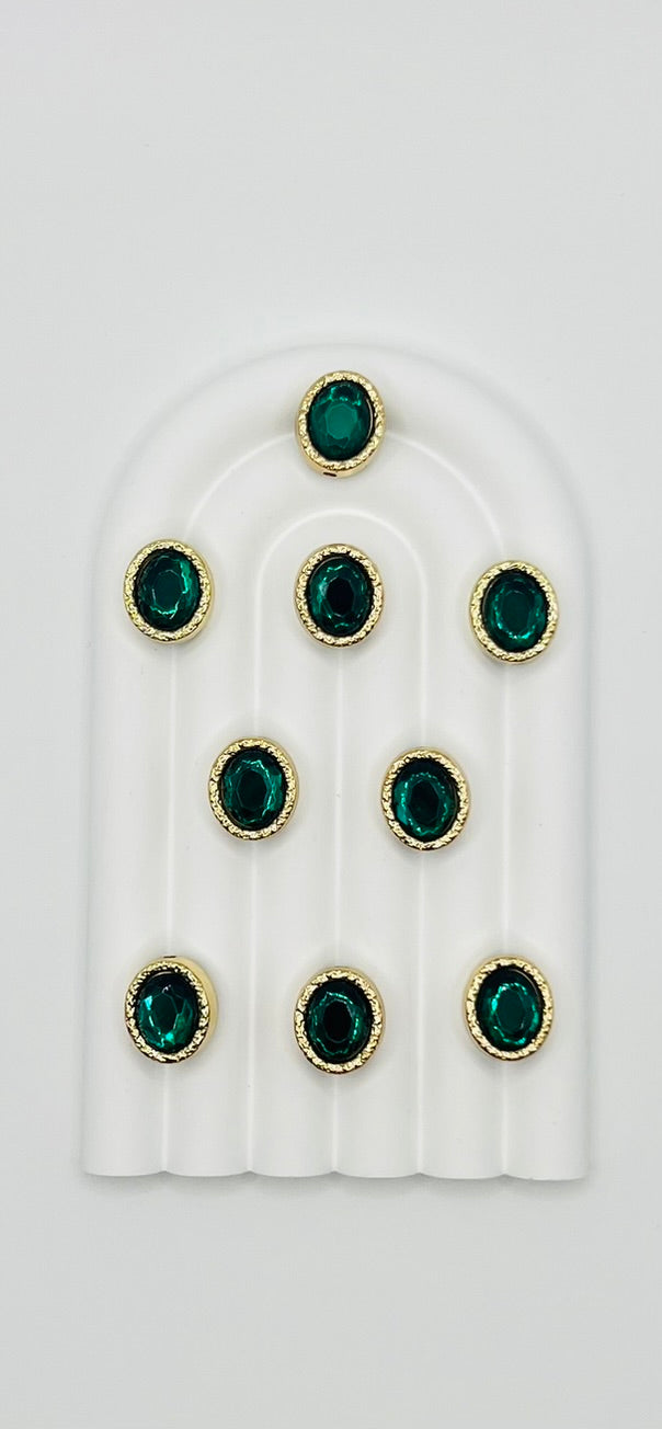 Oval Shape Shiny Gold Metal Bead with Rhinestone