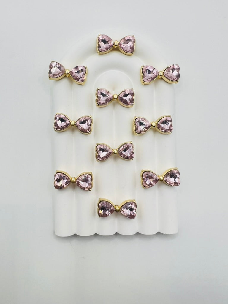 Matte Gold Base Bow Shape with K9 Rhinestone Metal Bead
