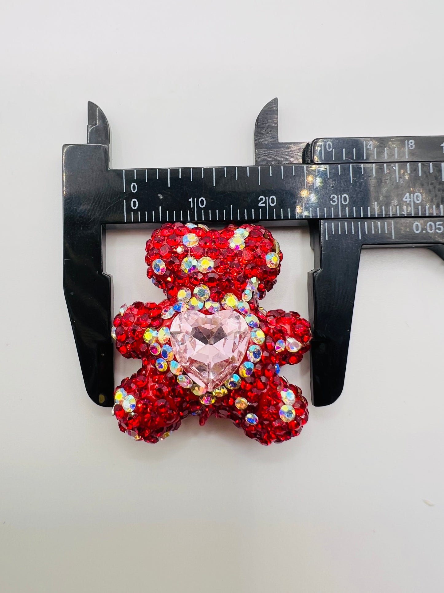 Bear Shape Clay Beads with Heart Gem and Rhinestones