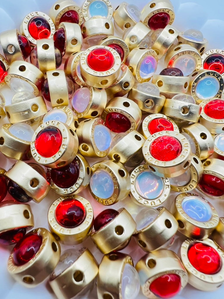 Matte Gold Round 4 Hole Metal Bead with Cat Eye Effect Stone