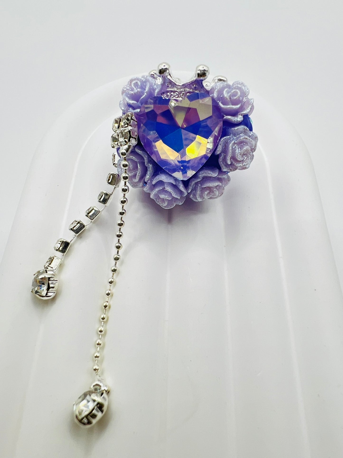Fancy Clay Base Bead with Big Heart Rhinestone, Rose Flower, Metal Crown and Metal Dangle