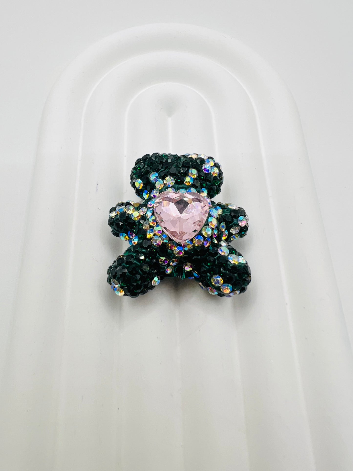 Bear Shape Clay Beads with Heart Gem and Rhinestones