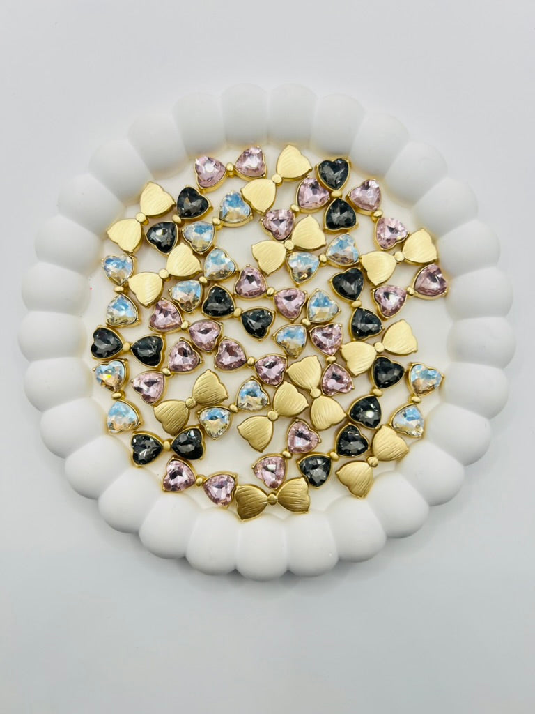 Matte Gold Base Bow Shape with K9 Rhinestone Metal Bead