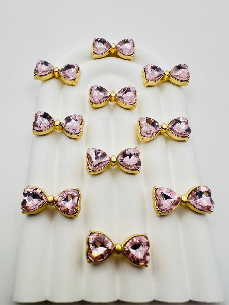 Matte Gold Base Bow Shape with K9 Rhinestone Metal Bead