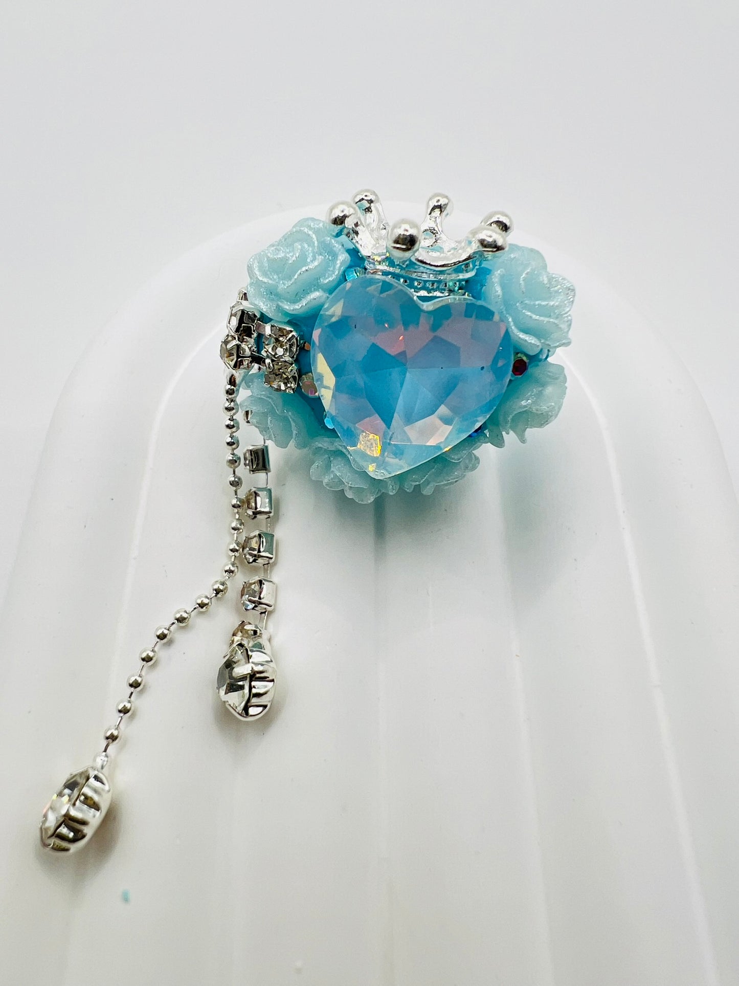 Fancy Clay Base Bead with Big Heart Rhinestone, Rose Flower, Metal Crown and Metal Dangle