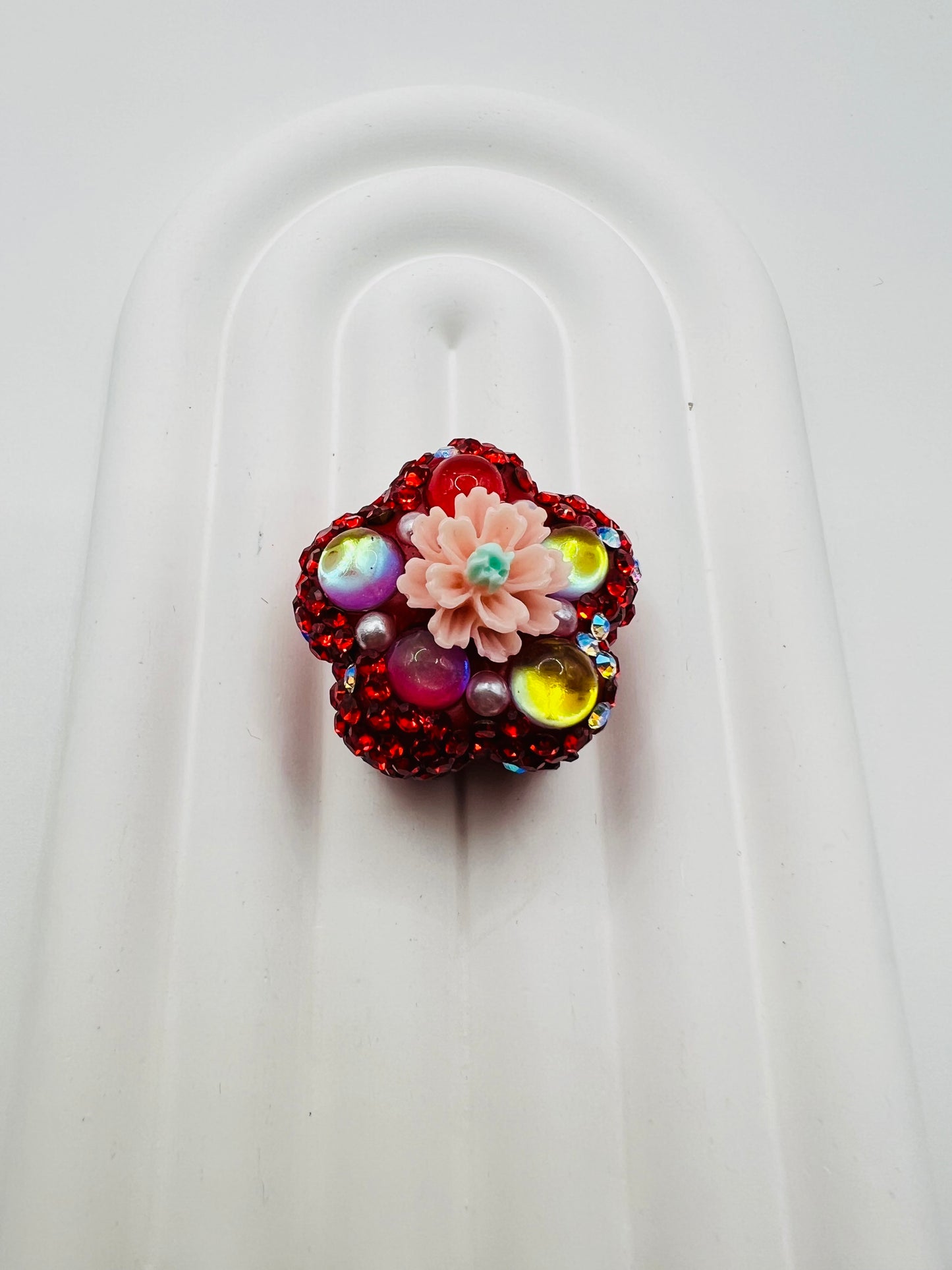 Flower Shape Clay Beads with Cat eye Gem and Rhinestones