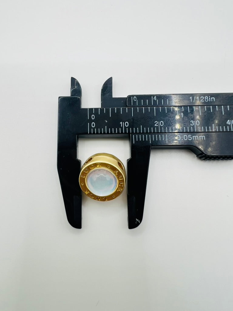 Matte Gold Round 4 Hole Metal Bead with Cat Eye Effect Stone