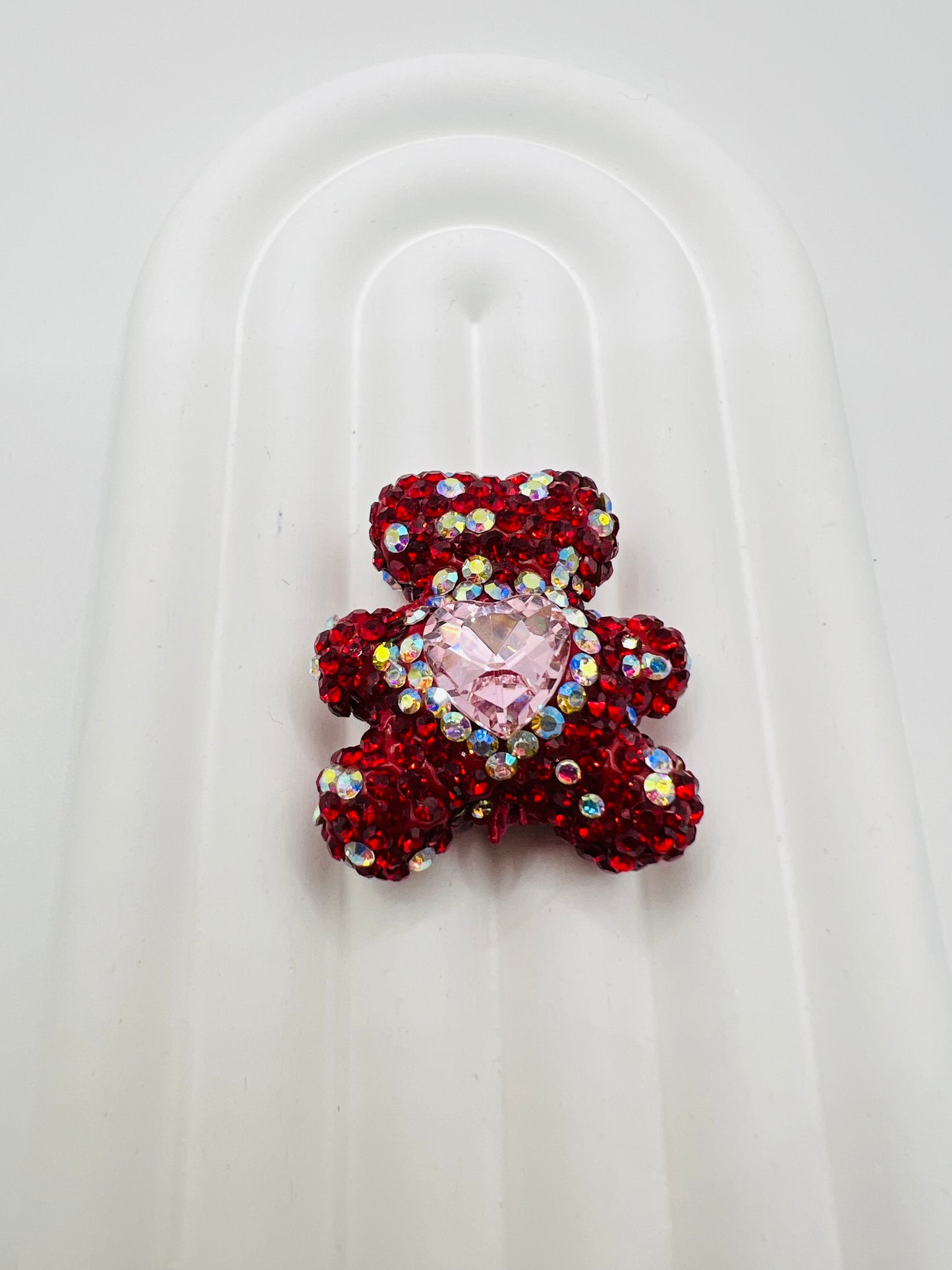 Bear Shape Clay Beads with Heart Gem and Rhinestones