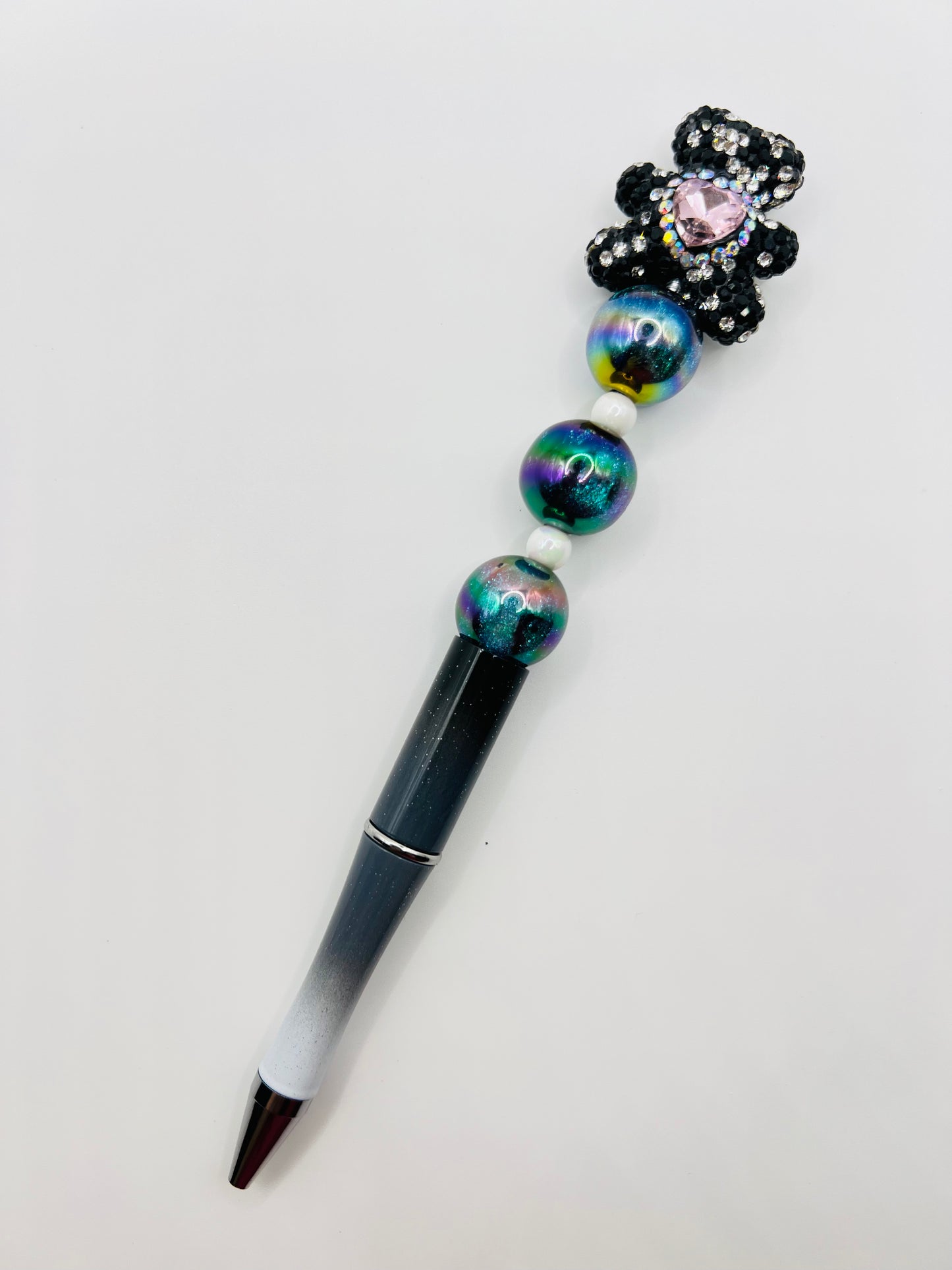 Bear Shape Clay Beads with Heart Gem and Rhinestones