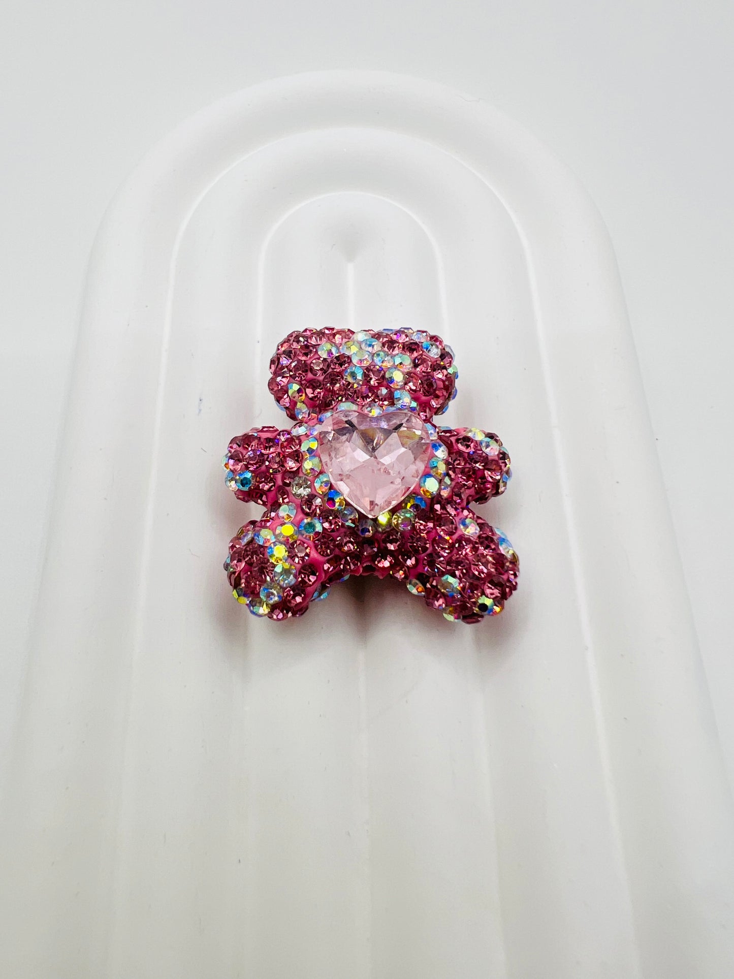 Bear Shape Clay Beads with Heart Gem and Rhinestones