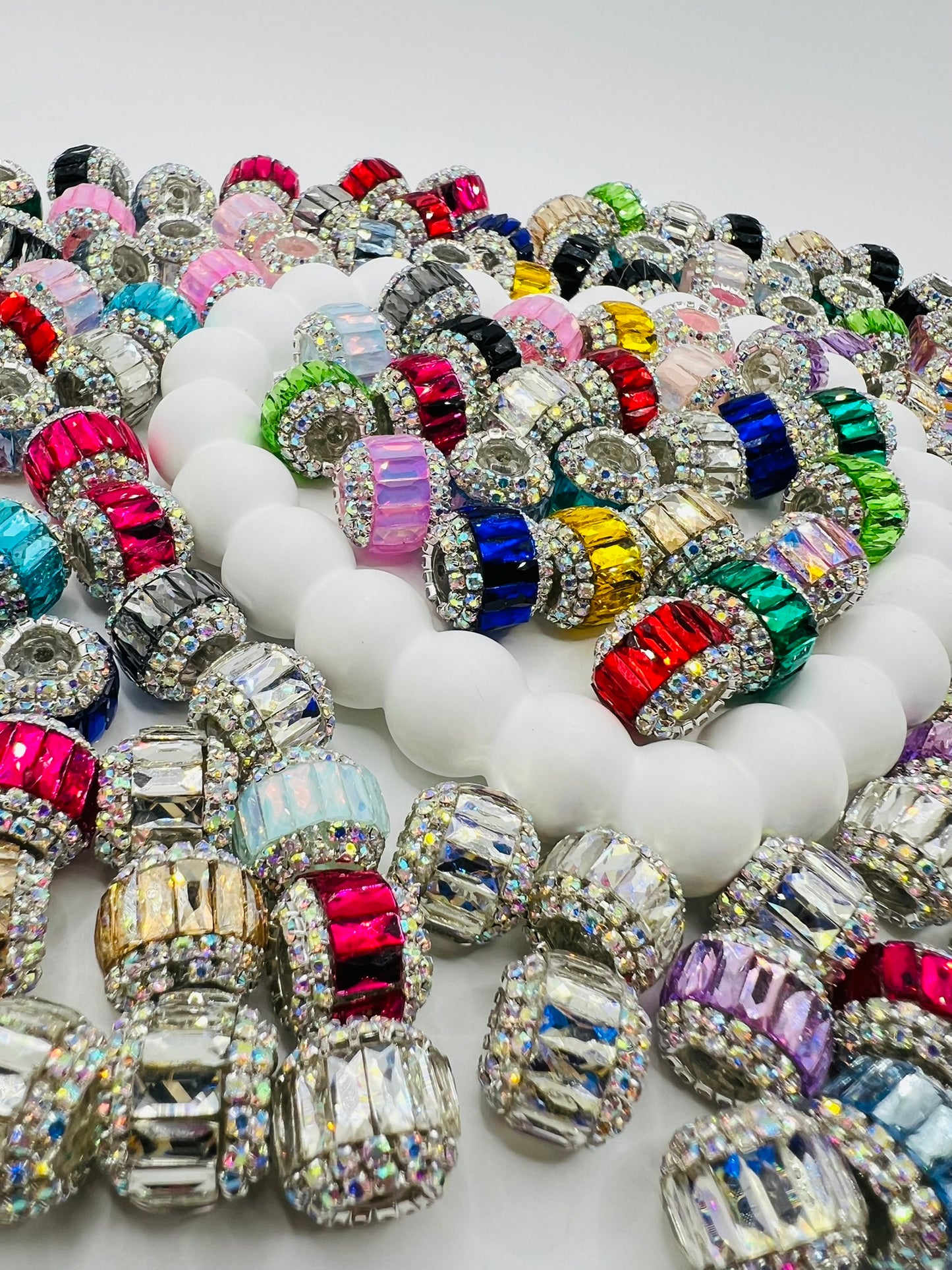 Round Fancy Beads Made with Rectangle Glass and Chain Rhinestones -Choose Color
