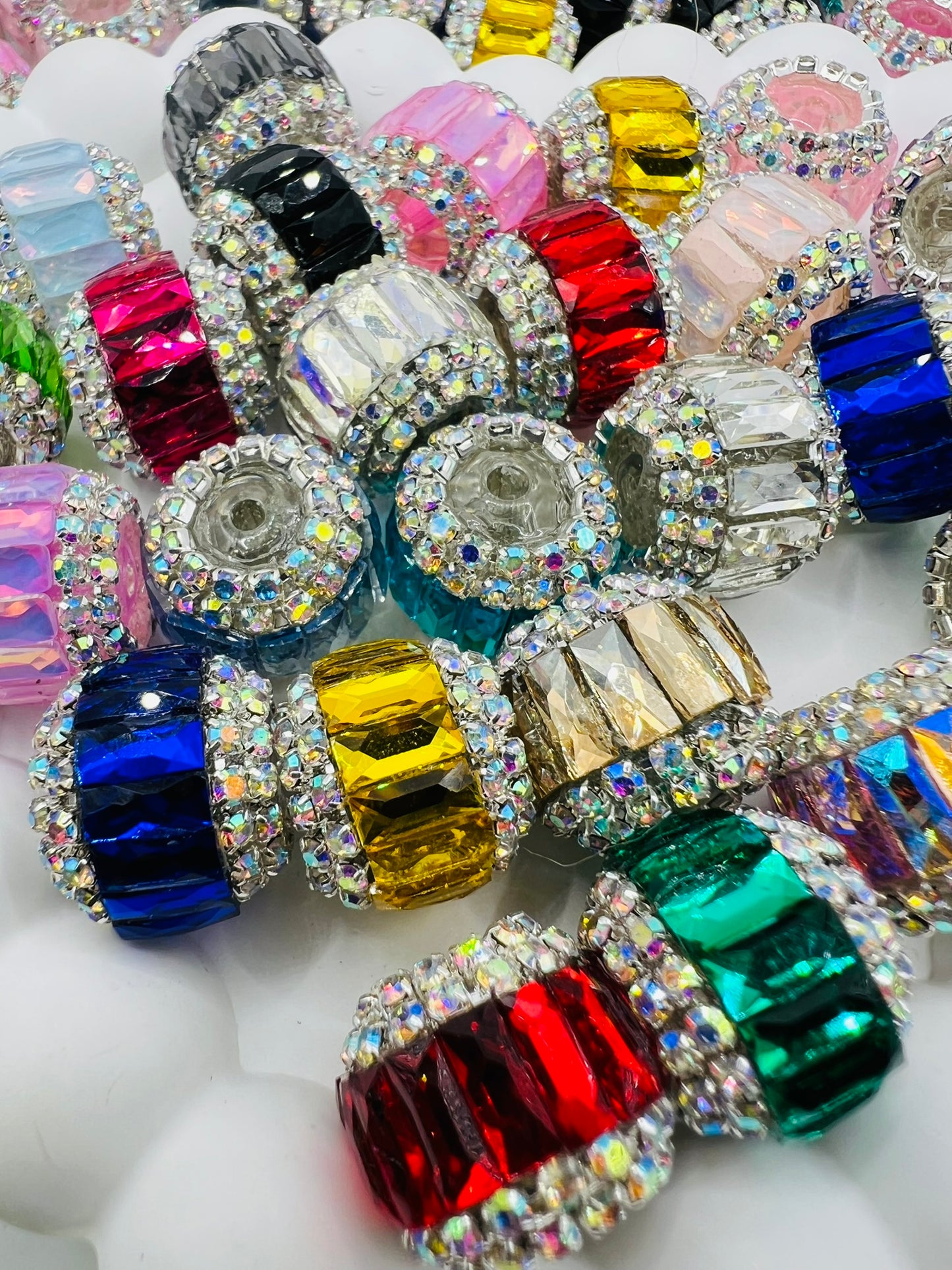 Round Fancy Beads Made with Rectangle Glass and Chain Rhinestones -Choose Color