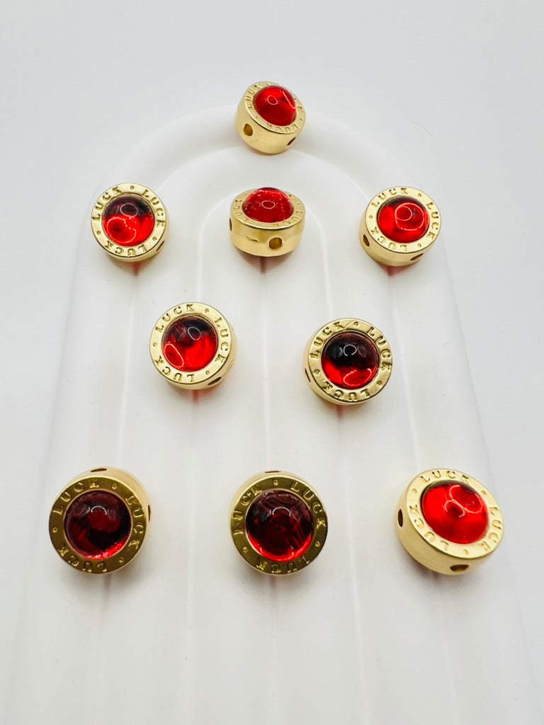 Matte Gold Round 4 Hole Metal Bead with Cat Eye Effect Stone
