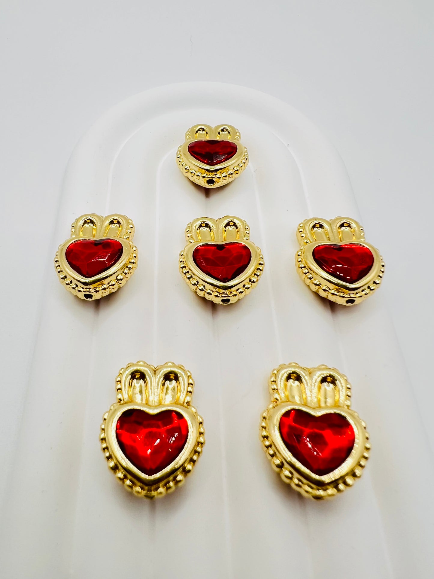 Heart Shape with Bunny Ears Shiny Gold Metal Bead with Rhinestone