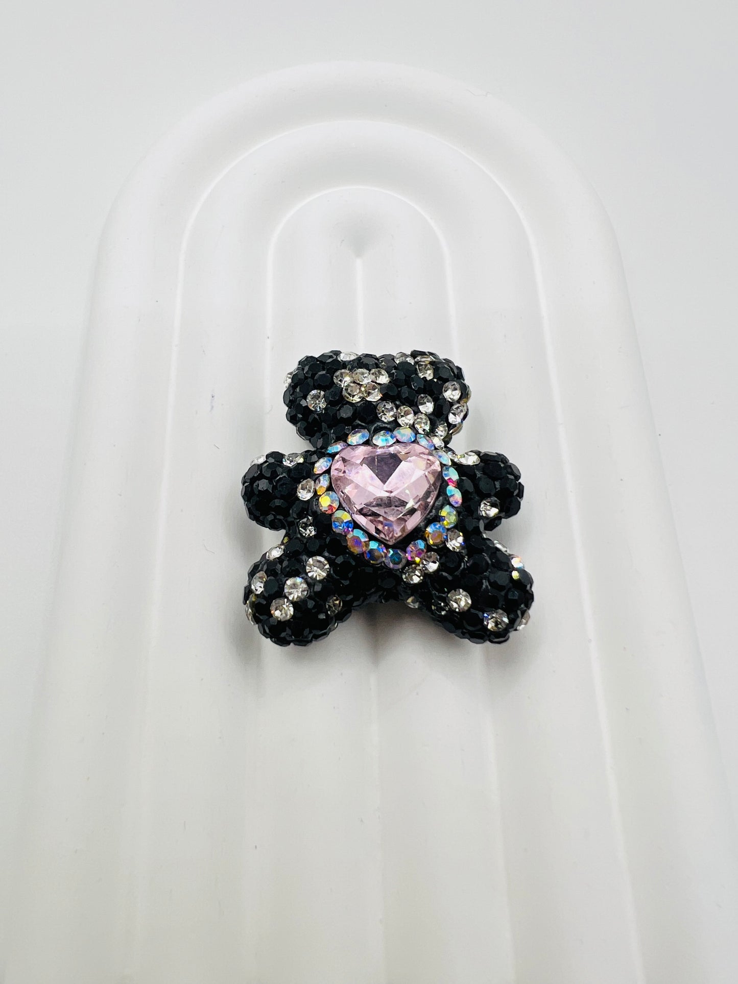 Bear Shape Clay Beads with Heart Gem and Rhinestones