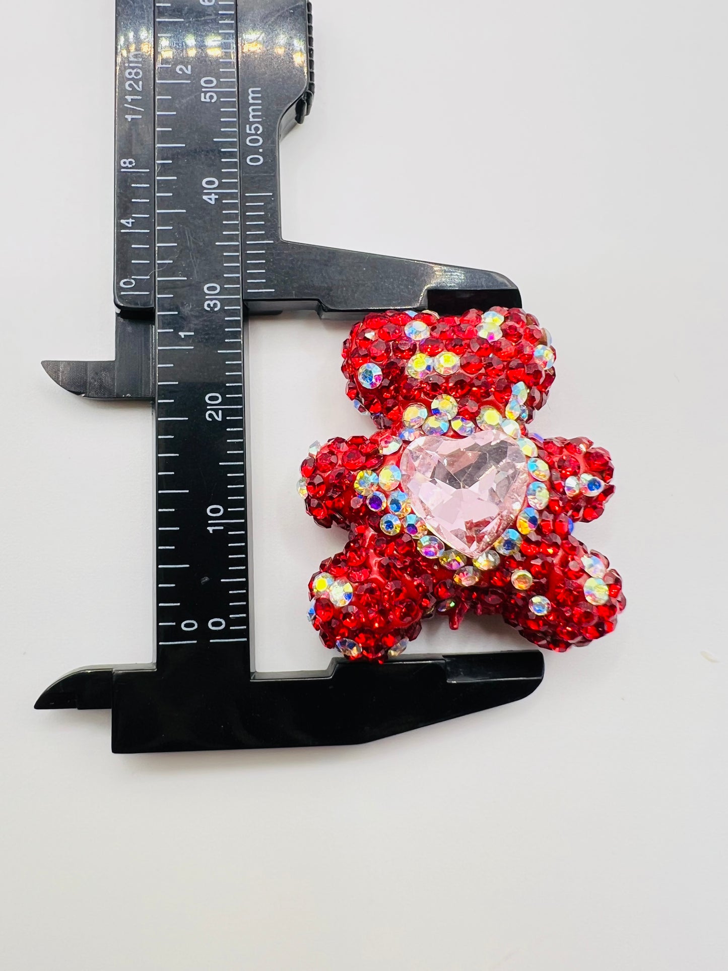 Bear Shape Clay Beads with Heart Gem and Rhinestones