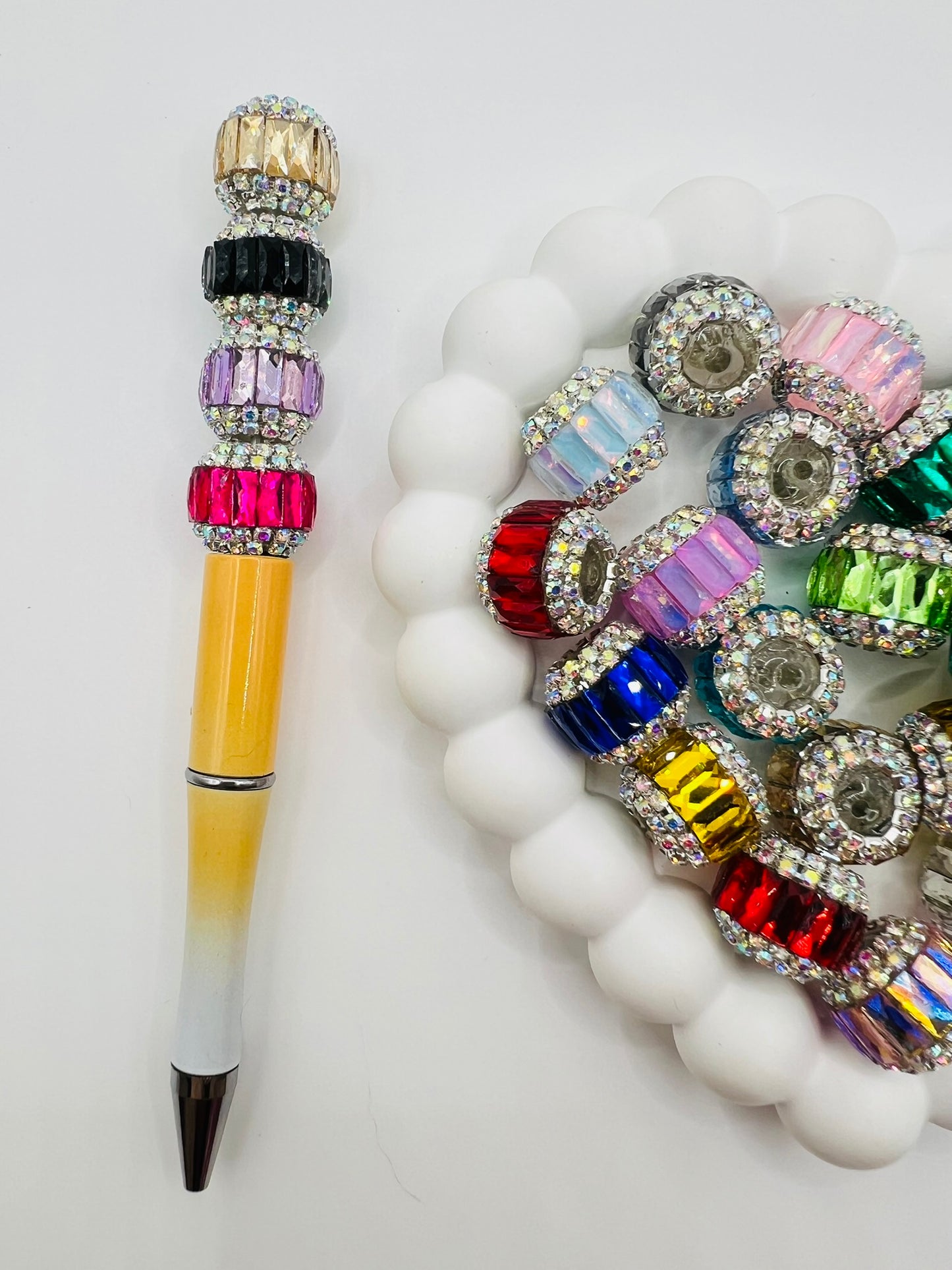 Round Fancy Beads Made with Rectangle Glass and Chain Rhinestones -Choose Color