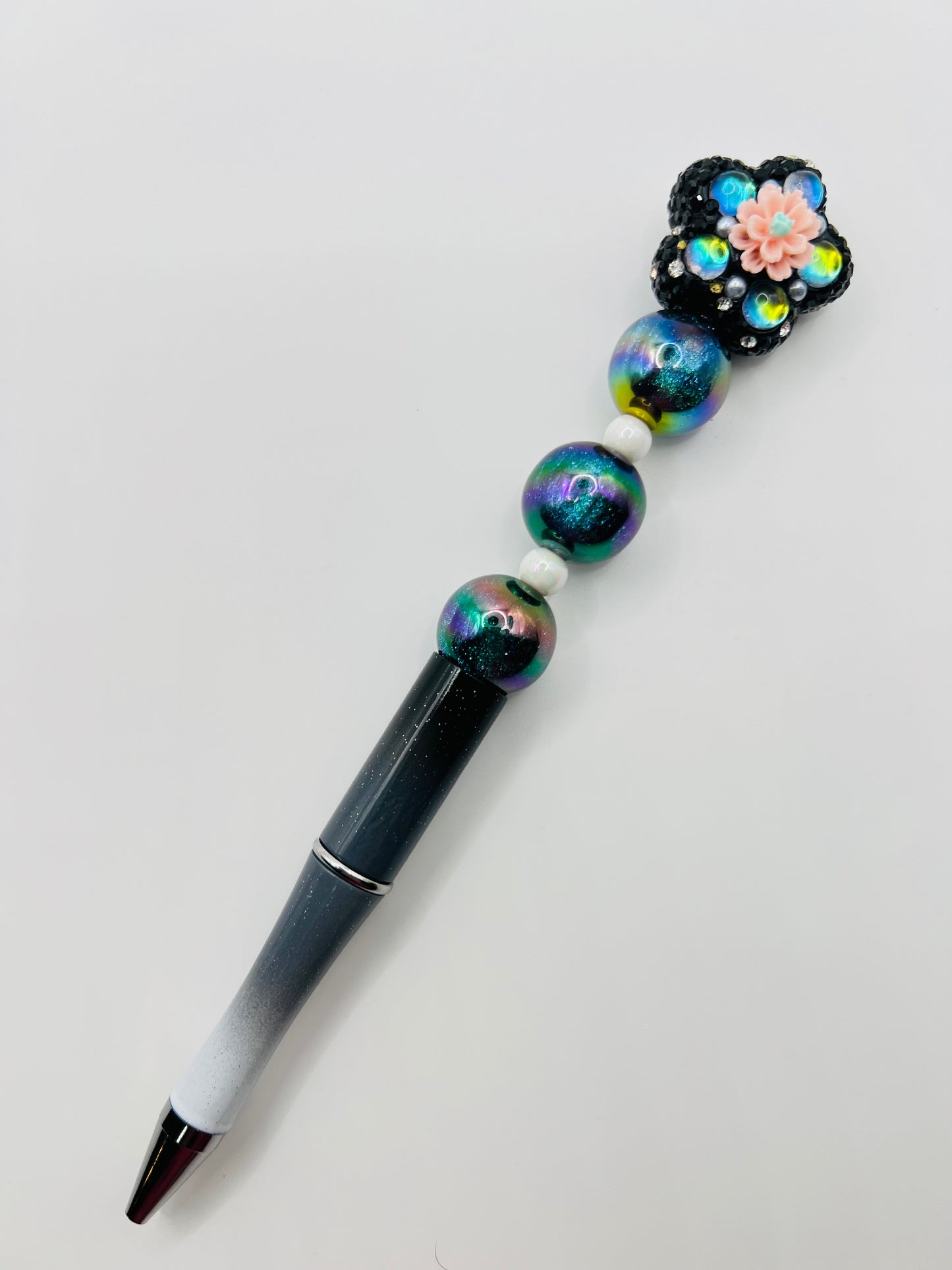 Flower Shape Clay Beads with Cat eye Gem and Rhinestones