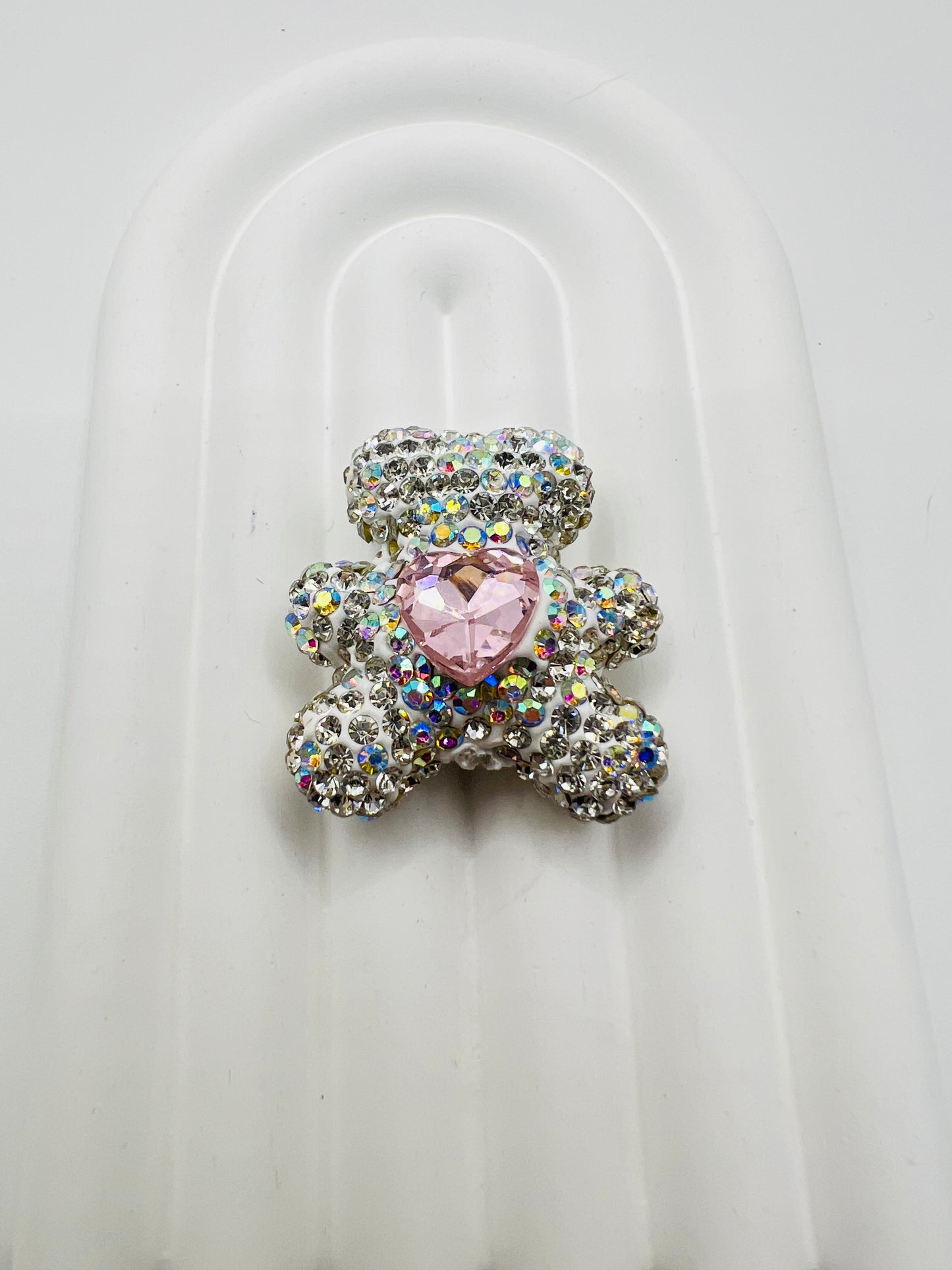Bear Shape Clay Beads with Heart Gem and Rhinestones