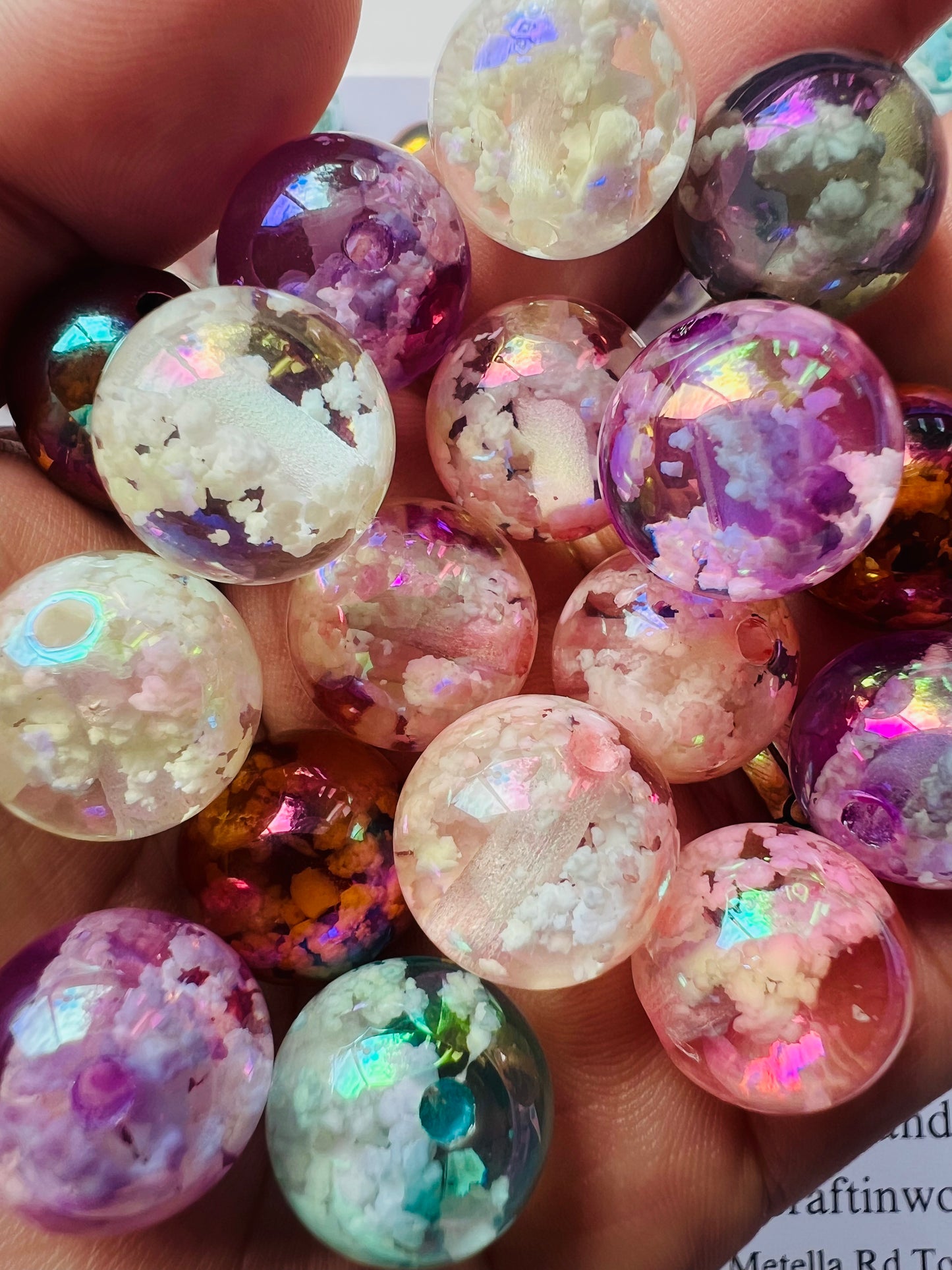Transparent Luminous Cloud Effect Round Beads Random Mix-16mm