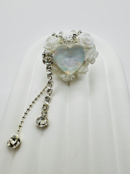 Fancy Clay Base Bead with Big Heart Rhinestone, Rose Flower, Metal Crown and Metal Dangle