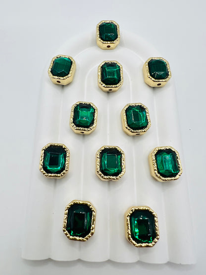 Octagon Shape Shiny Gold Metal  Bead with Rhinestone