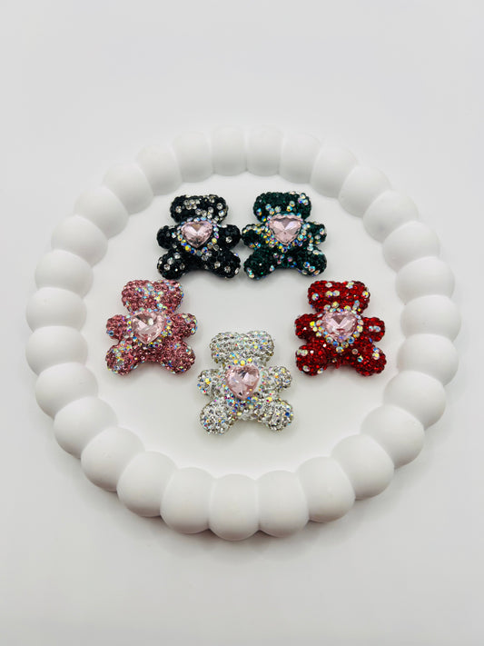 Bear Shape Clay Beads with Heart Gem and Rhinestones