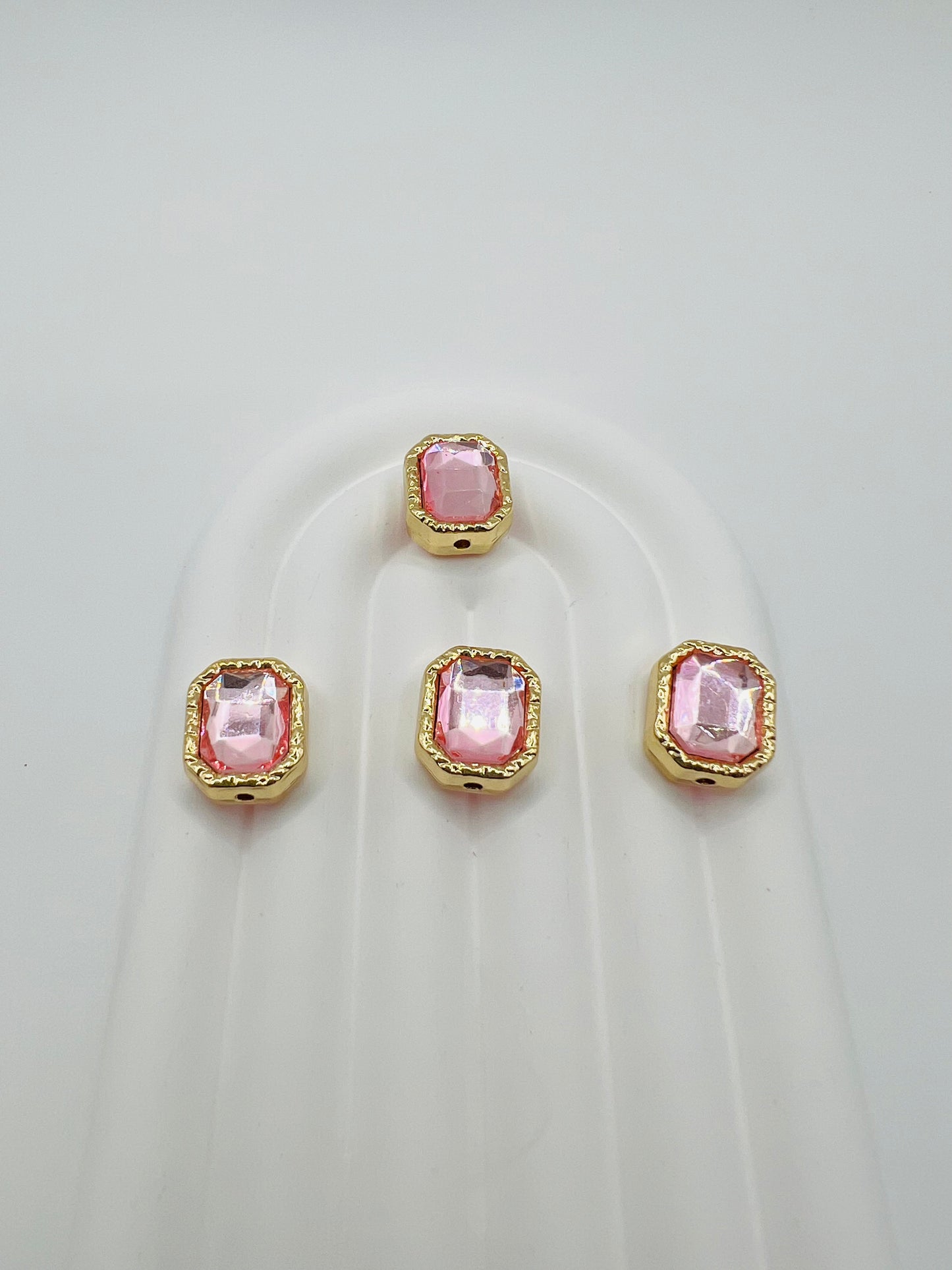 Octagon Shape Shiny Gold Metal  Bead with Rhinestone