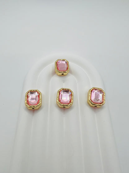 Octagon Shape Shiny Gold Metal  Bead with Rhinestone