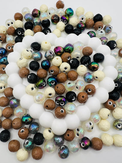 3D Head Charm Beads Big Eyes Random Color Mix -12mm