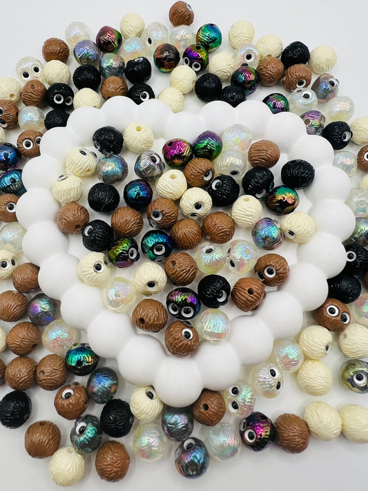 3D Head Charm Beads Big Eyes Random Color Mix -12mm