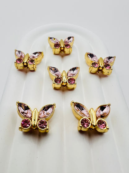 Butterfly Shape Shiny Gold Metal  Bead with Rhinestone