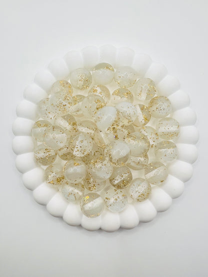 Half Mermaid Glitter Half Transparent with Gold Foil Round Beads - Choose Color