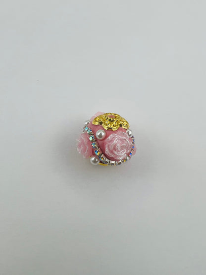 Fancy Beads Round shape with Flowers and Gold Hardware -16mm
