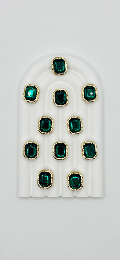 Octagon Shape Shiny Gold Metal  Bead with Rhinestone