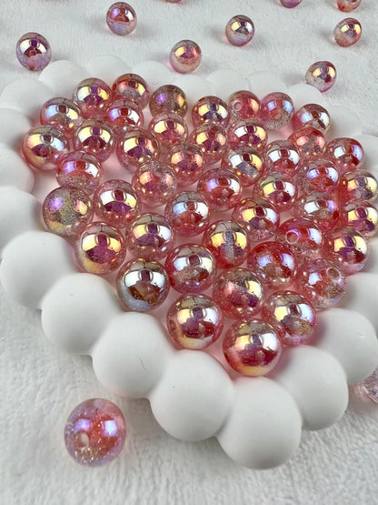 Transparent Pink Ombre Glittered Round Beads -12mm