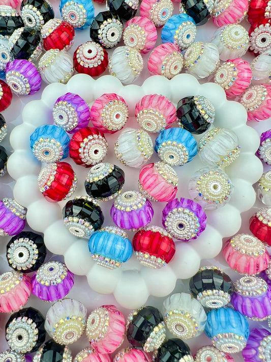 Fancy Pumpkin Round Beads with Pearl and Rhinestone Chain - 20mm