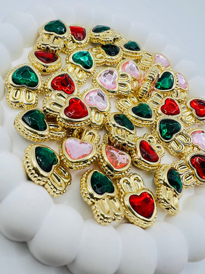 Heart Shape with Bunny Ears Shiny Gold Metal  Bead with Rhinestone