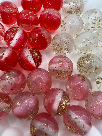 Half Mermaid Glitter Half Transparent with Gold Foil Round Beads - Choose Color