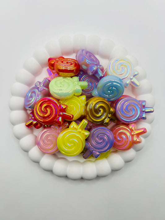 3D Round Swirl Lollipop with Bow Glow in the Dark Charm Bead