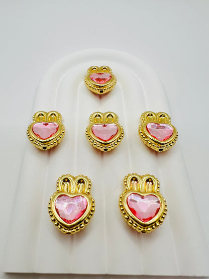 Heart Shape with Bunny Ears Shiny Gold Metal  Bead with Rhinestone