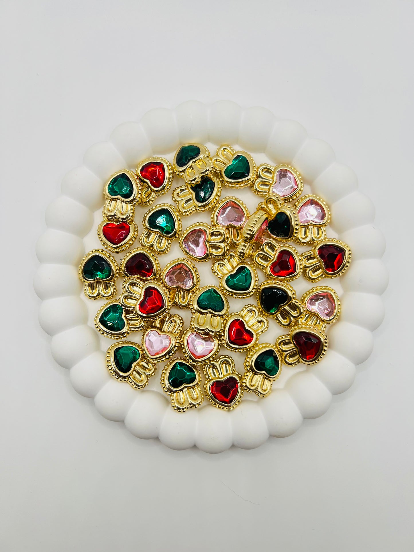 Heart Shape with Bunny Ears Shiny Gold Metal  Bead with Rhinestone