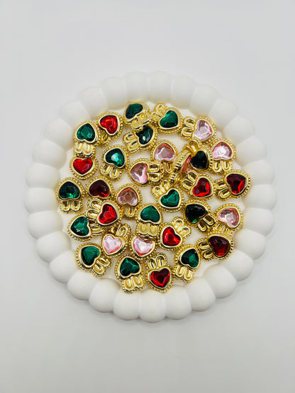 Heart Shape with Bunny Ears Shiny Gold Metal  Bead with Rhinestone